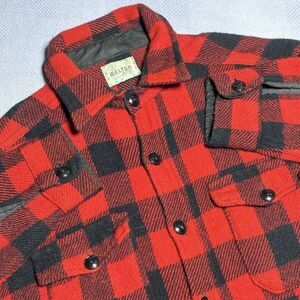 Vintage 50s 60s Melton Wool Buffalo Plaid Flannel Button Pocket Shirt Mens Large